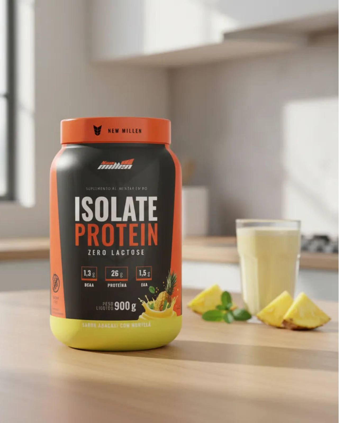 Whey Isolate Protein Pote 900g Proteína Isolada New Millen Sabor Abacaxi Com Hortelã