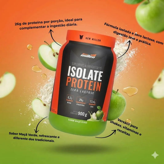 Whey Isolate Protein Pote 900g Proteína Isolada New Millen Sabor Maçã Verde