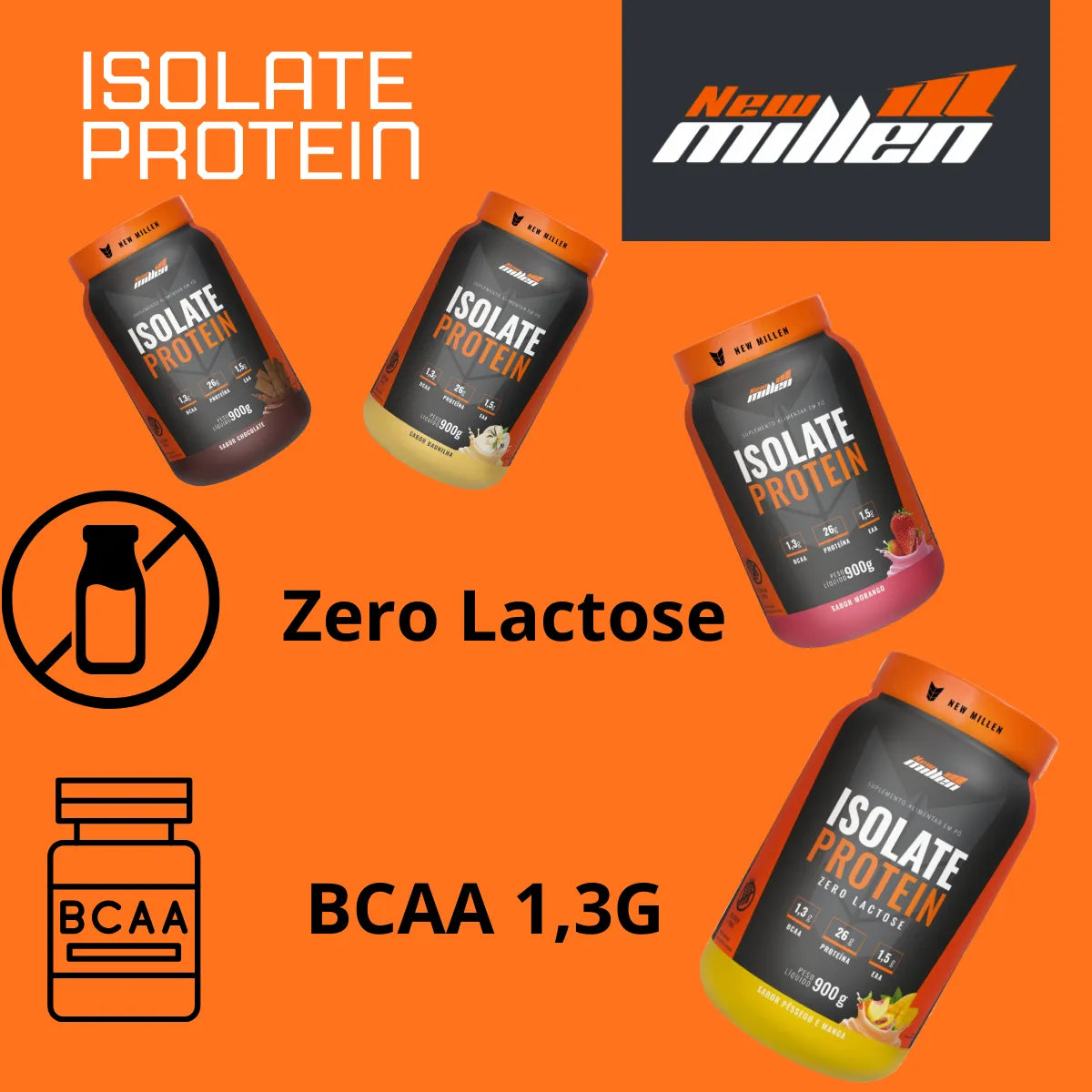 Suplemento em pó New Millen Whey protein sabor baunilha x 900g