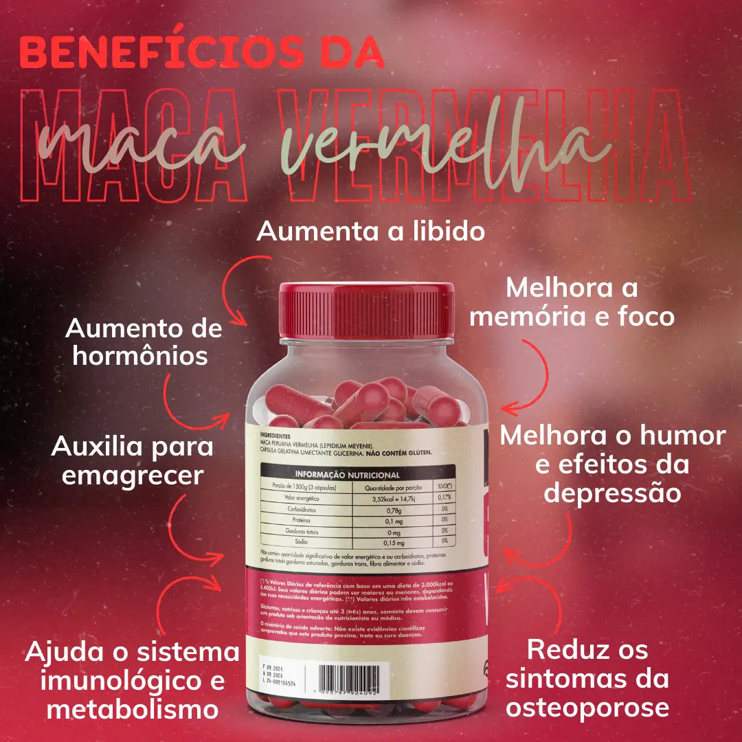 Maca Red Pura + Energia Andina Vermelha 500mg 120 Cápsulas