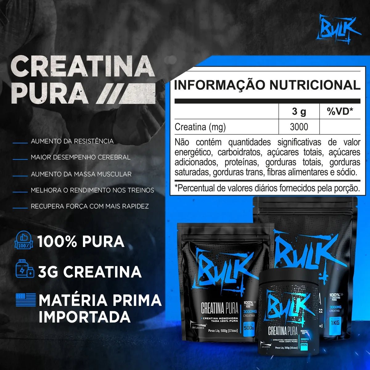 Creatina Monohidratada Bulk Nutrition 100% Pura 300g