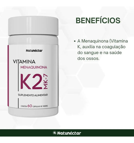 Vitamina K2 MK-7 Natunéctar 60 Cápsulas | Saúde Óssea e Cardiovascular | Guedes Suplementos