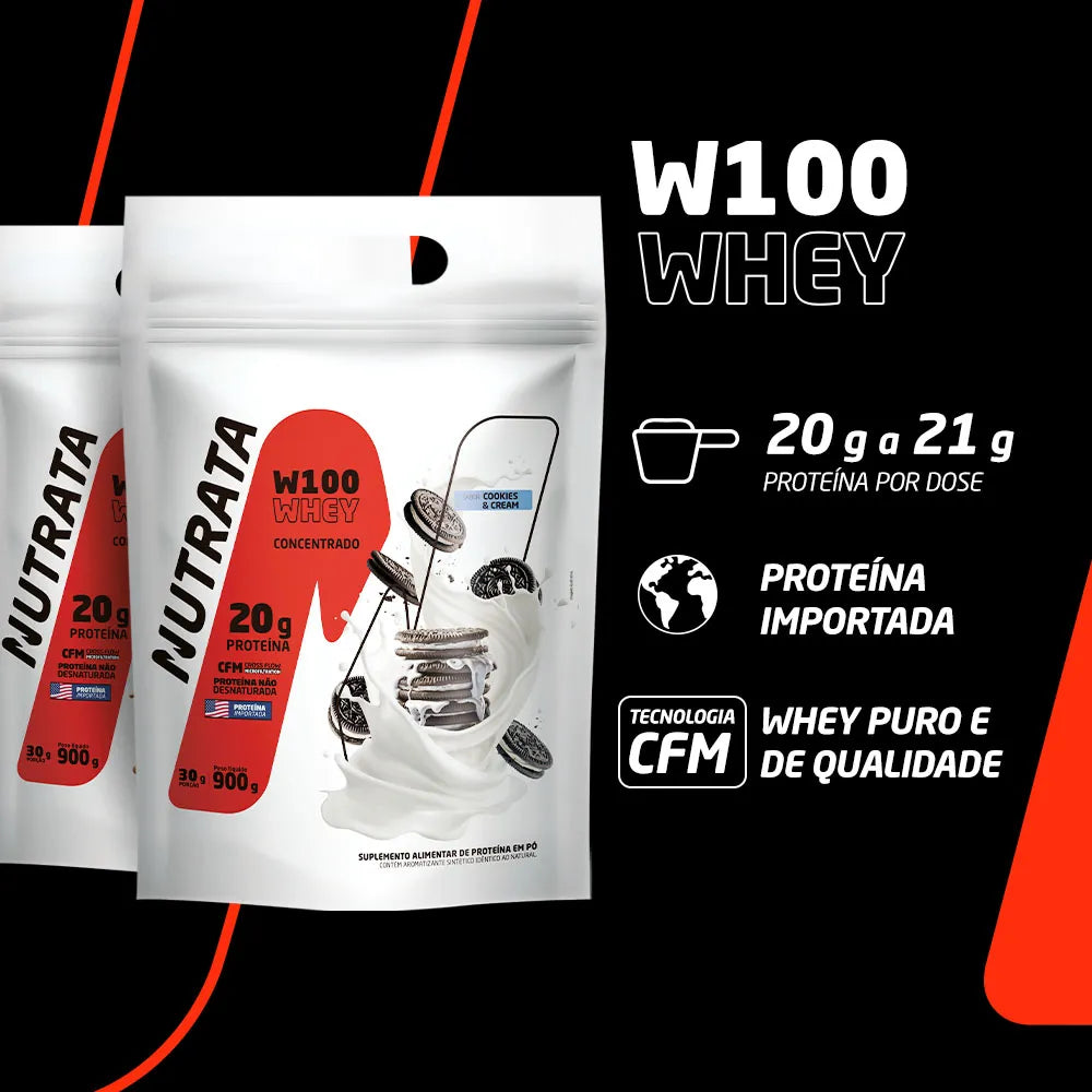 Nutrata W100 Whey Concentrado 900g refil - Cookies e Cream