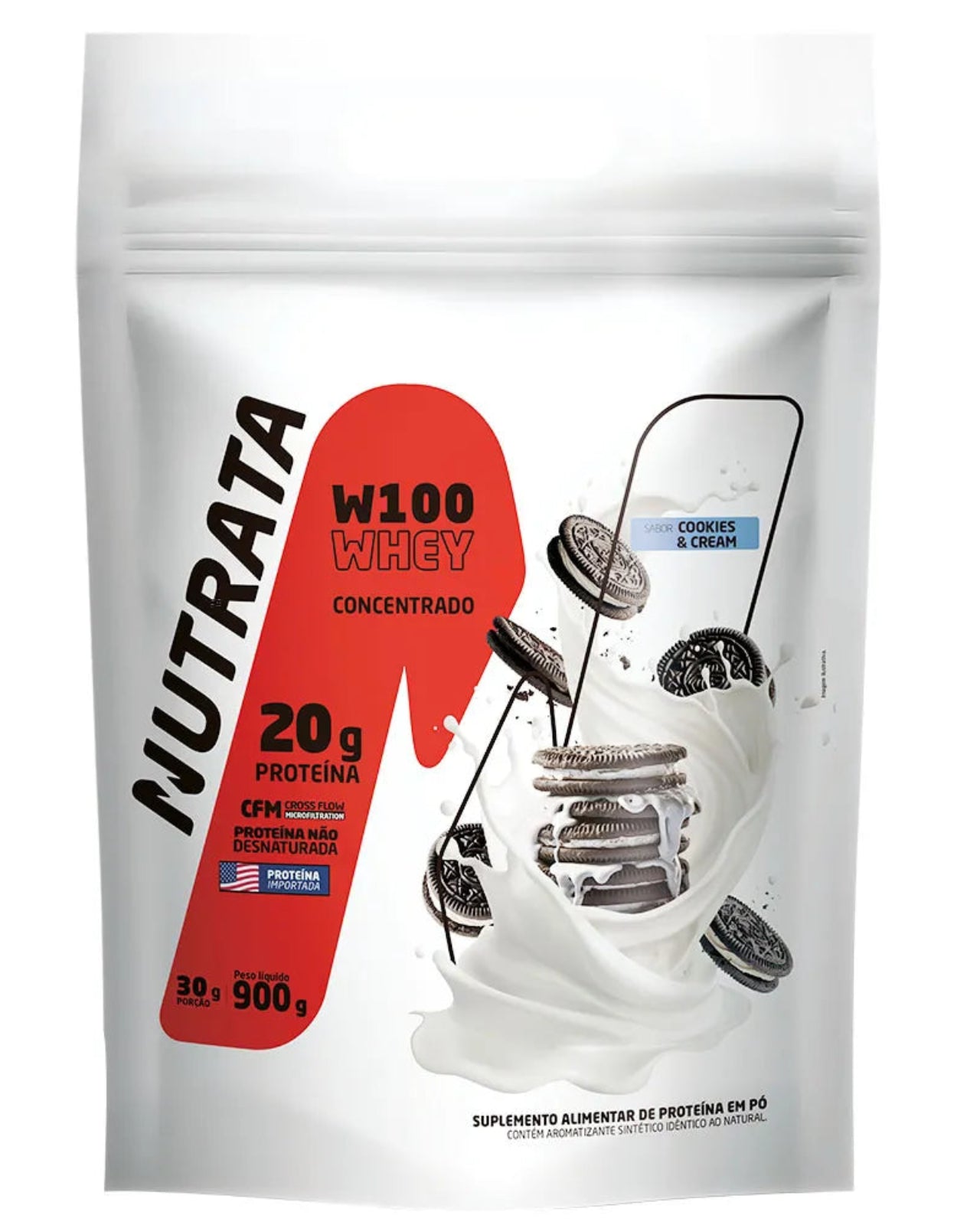 Nutrata W100 Whey Concentrado 900g refil - Cookies e Cream
