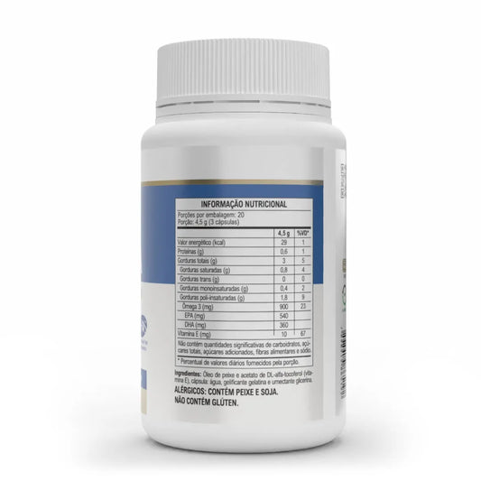 Ômega 3 EPA DHA: Ômega 3 + Vitamina E 60 Cápsulas
