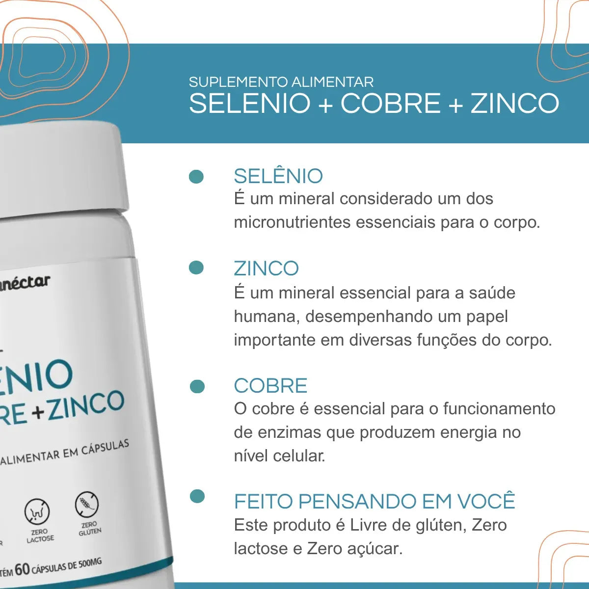 Selênio + Cobre + Zinco Natunéctar 60 Cápsulas | Guedes Suplementos