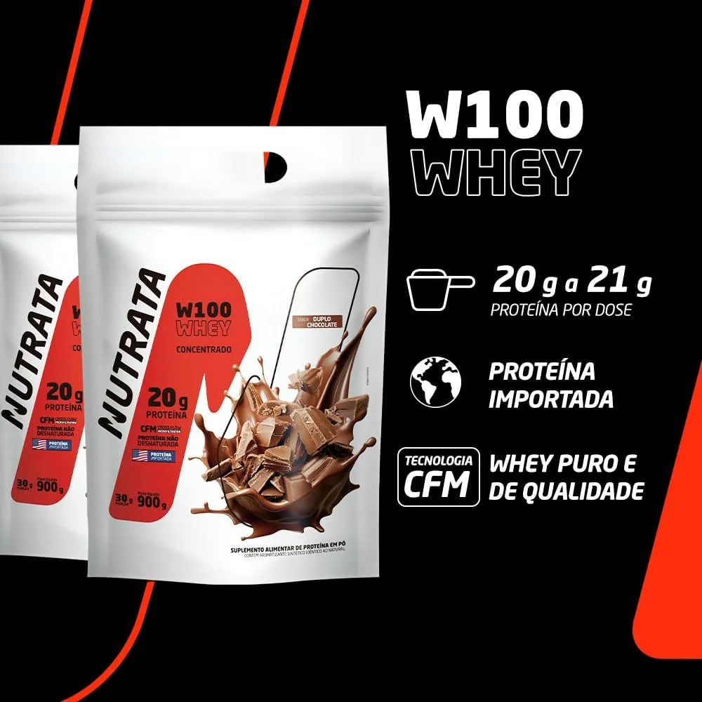 Nutrata W100 Whey Concentrado 900g refil - Double Chocolate