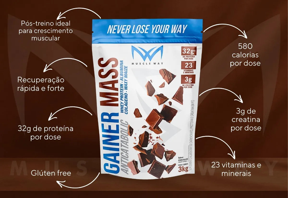 Hipercalórico Anabolic Gainer Mass 3kg Chocolate - Muscle Way