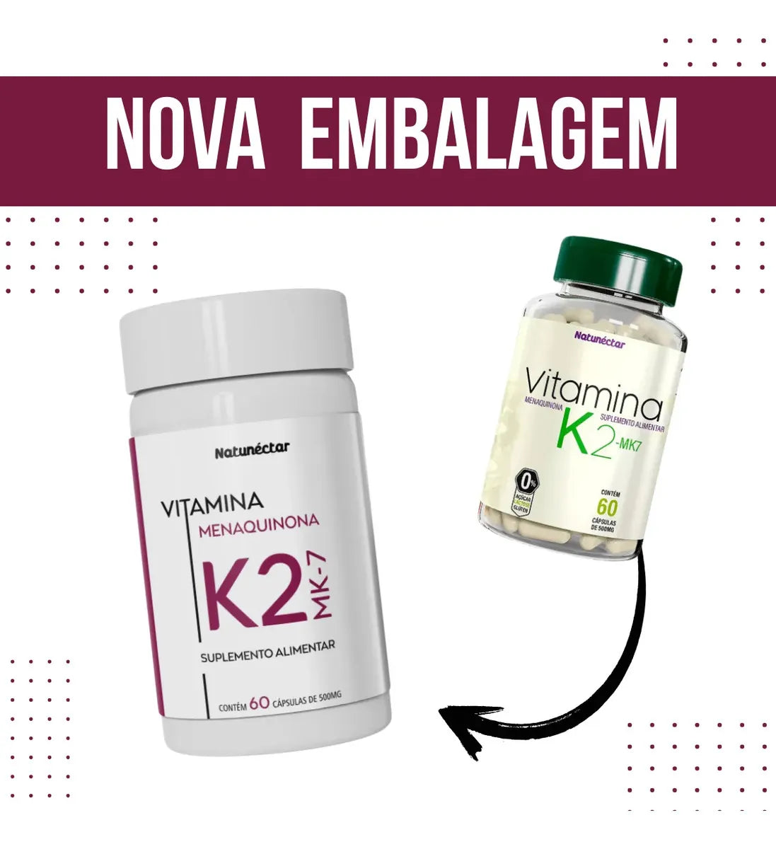 Vitamina K2 MK-7 Natunéctar 60 Cápsulas | Saúde Óssea e Cardiovascular | Guedes Suplementos