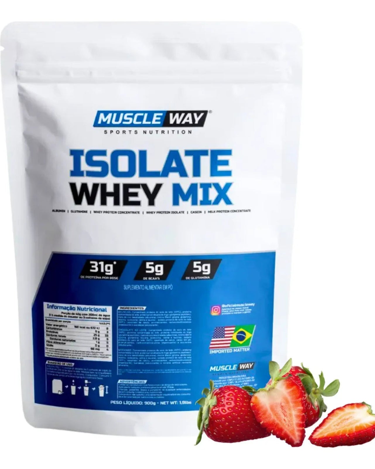 Isolate Protein Whey Mix Morango - Refil 900g - Muscle Way